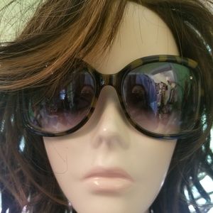 Wide Tortoise & Teal Sunglasses wCrystal Detail